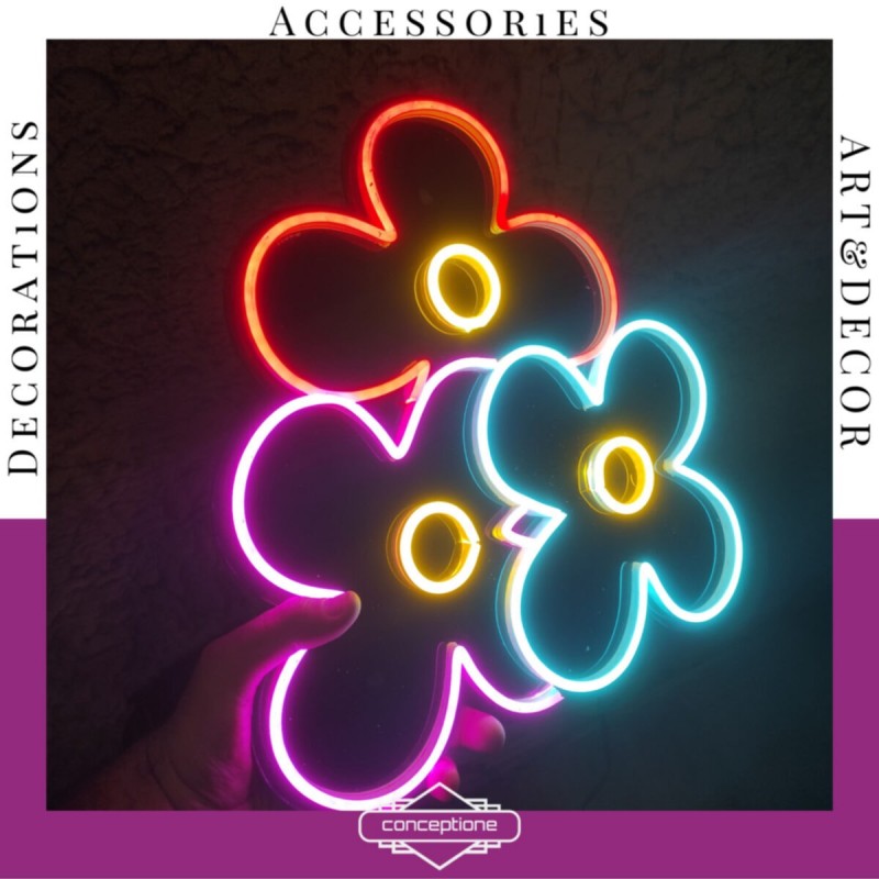 Çiçek Neon Led Işıklı Tablo