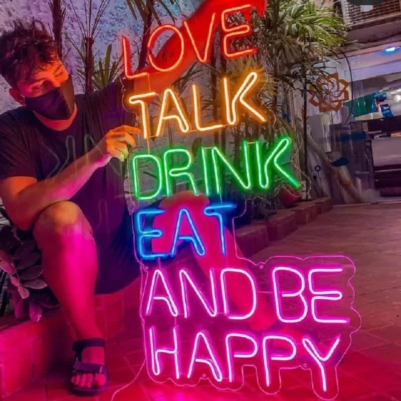 Love Talk Drink Eat And Be Happy Neon Led Işıklı Tablo