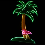 Palmiye Flamingo Neon Led Işıklı Tablo