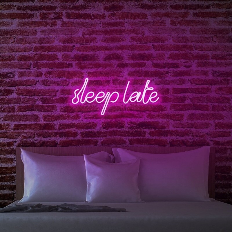 Sleep Late Yazısı Neon Led Işıklı Tablo